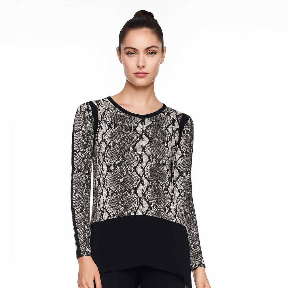 Michael Kors | Snake Print Long Sleeve Sweater with Black Blouse Material Bottom
